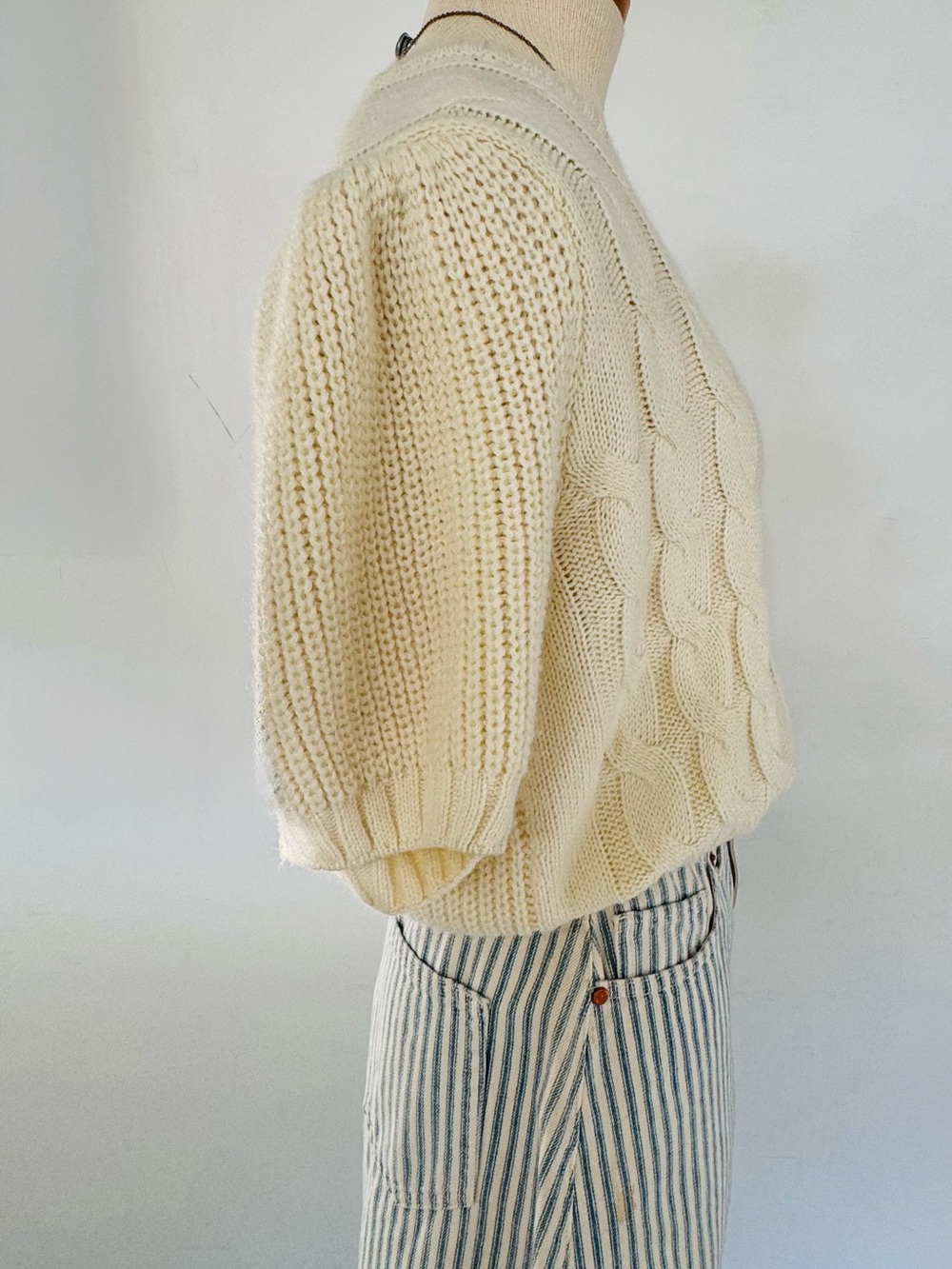 Cream Cable Knit Short-Sleeve Sweater